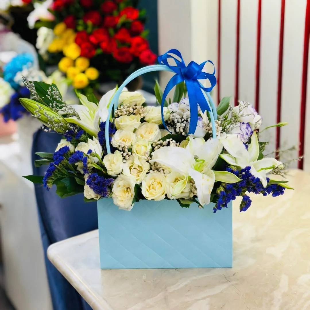Elegant White & Blue Floral Gift Box