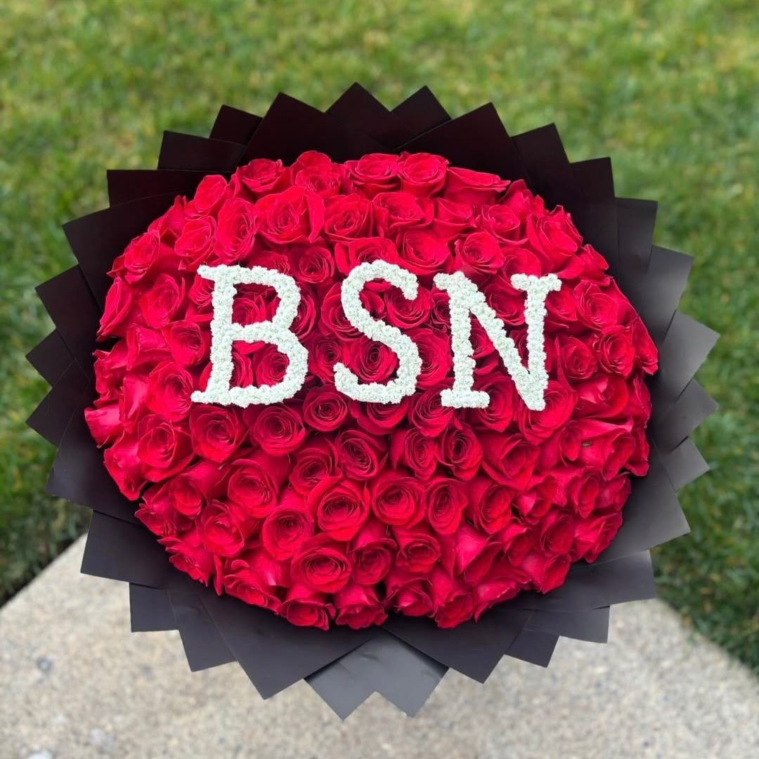 Red Rose Bouquet with White Flower Initials