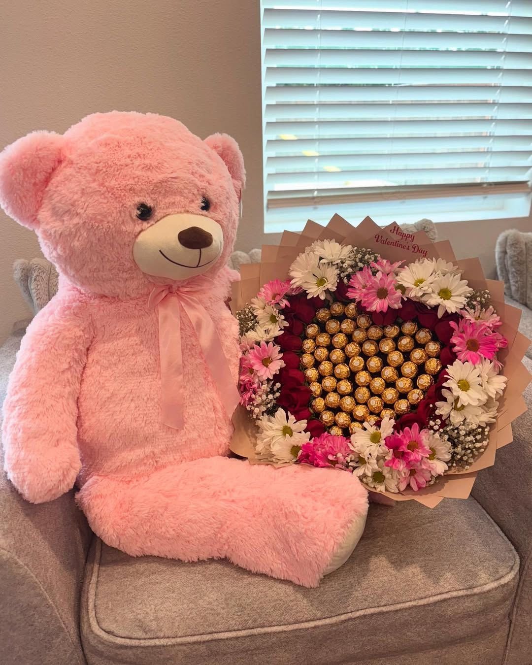 Valentine’s Combo with Red Roses, Ferrero Rocher & Pink Teddy