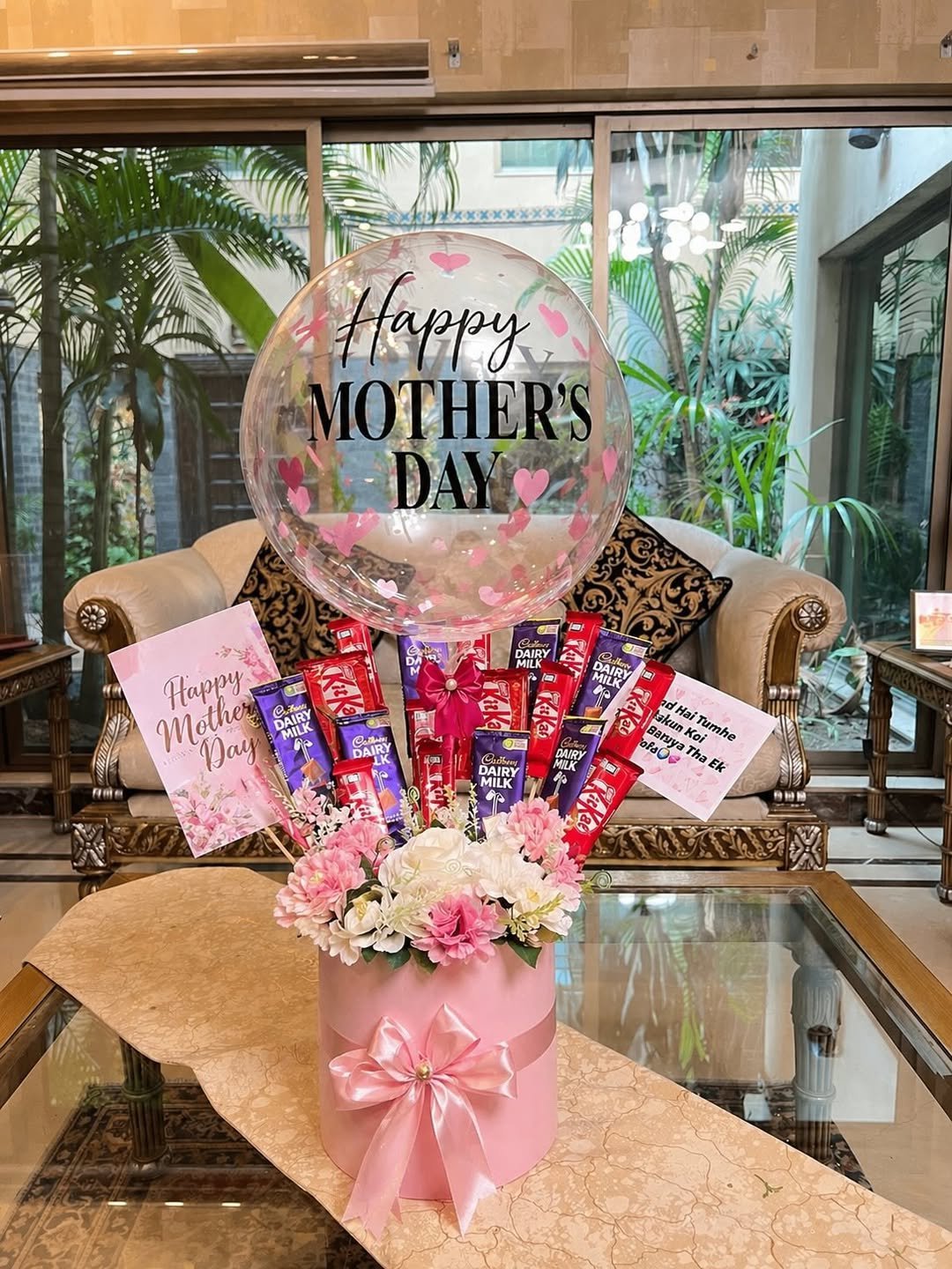 Mother’s Day Chocolate Balloon Box with Flowers & Wish Card