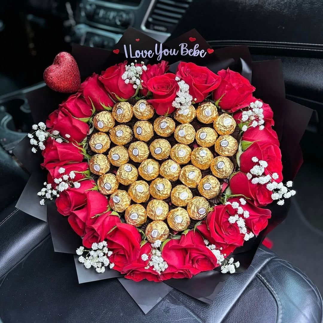 Red Rose Heart Bouquet with Ferrero Rocher