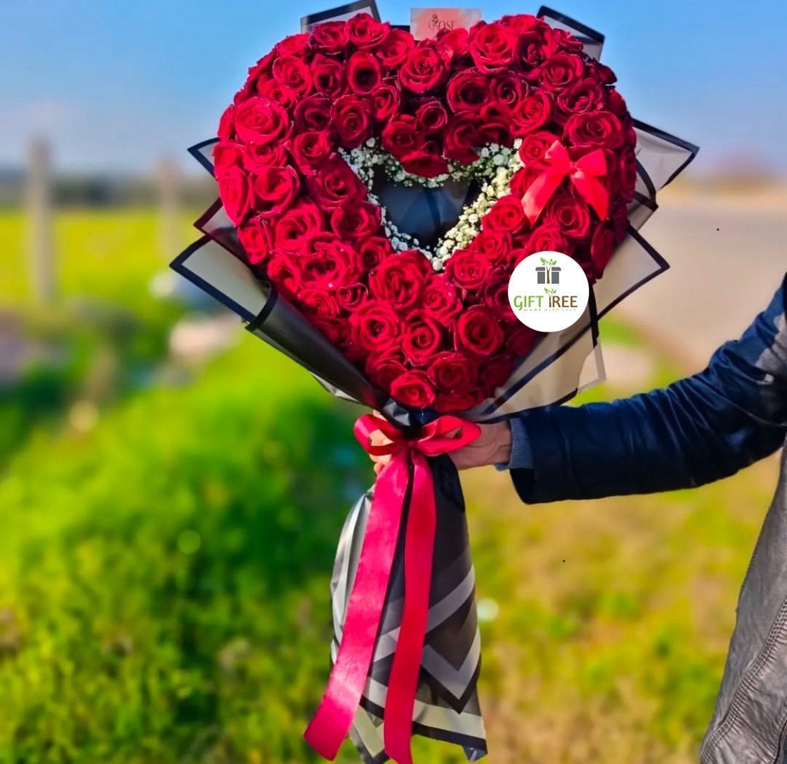 Heart Bouquet with Natural Rose