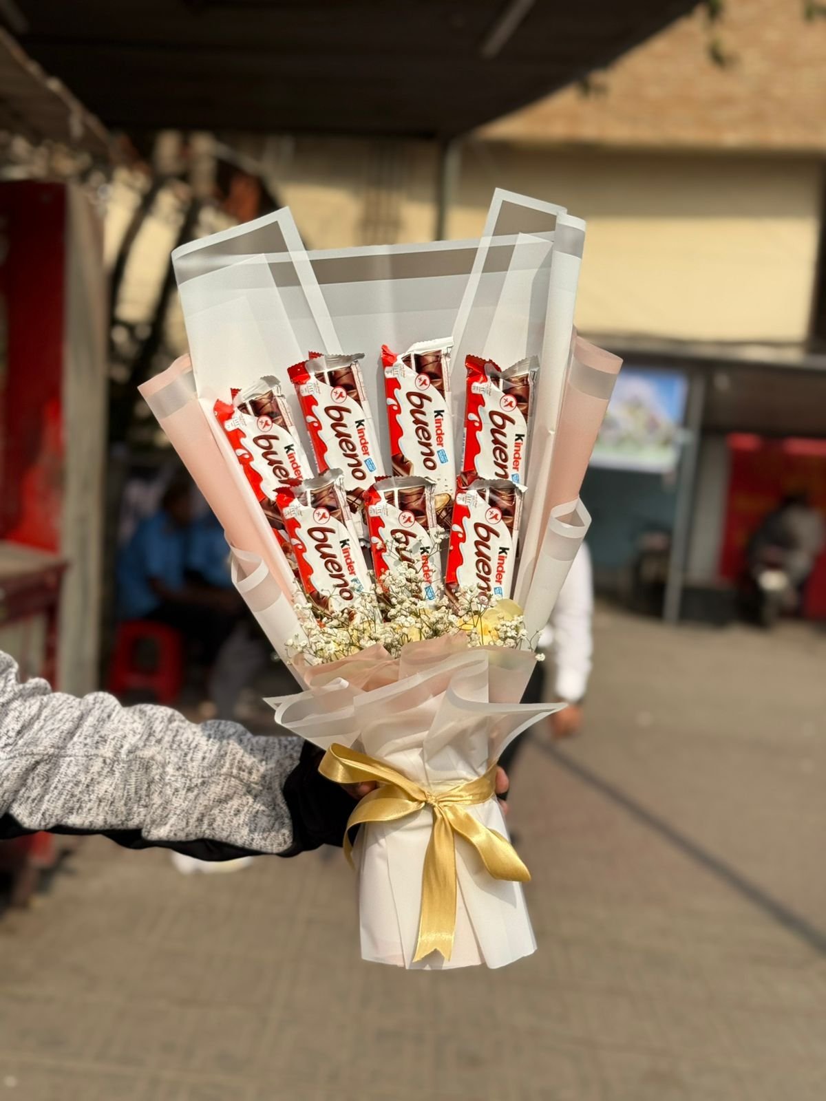 Kinder Bueno Bouquet with Baby’s Breath