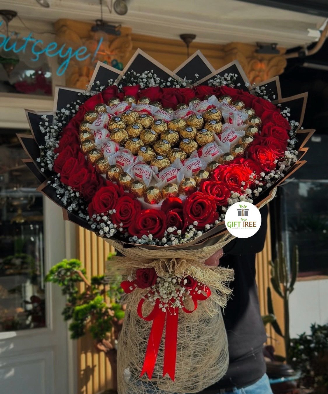 Heart Bouquet with Chocolate &amp; Flower
