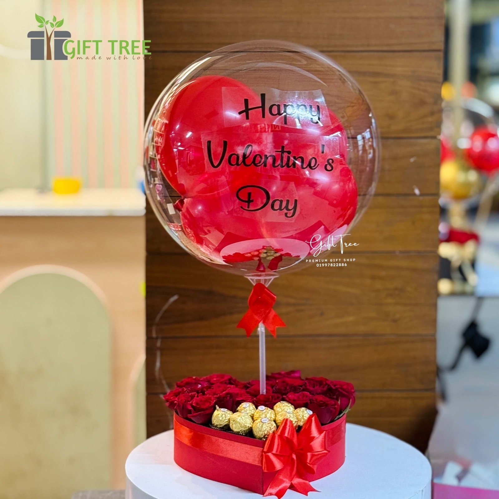 Heart Balloon Bouquet with Chocolate & flowers